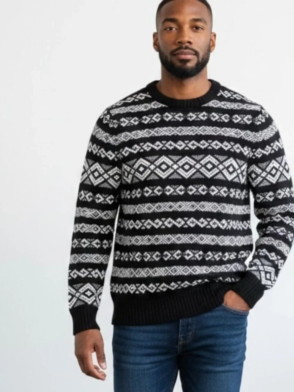 NEW‎ William Rast Sweater Men’s MEDIUM  Black & White Cotton Geometric